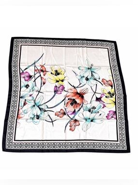 Chico’s Floral Print Scarf with Black and White Border-New With Tag